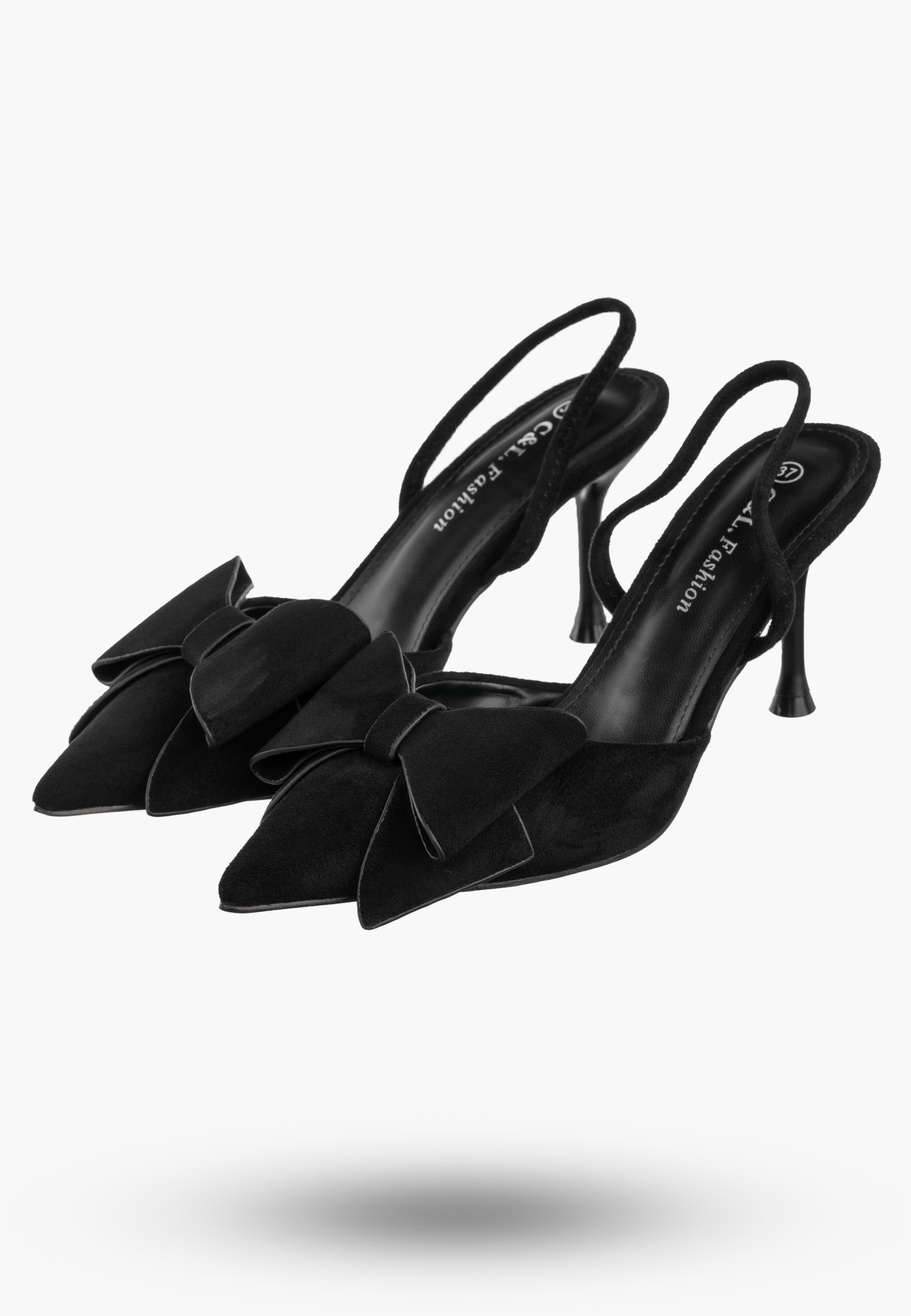 Szpilki Damskie Eleganckie Buty Na Obcasie z kokardą Czarne