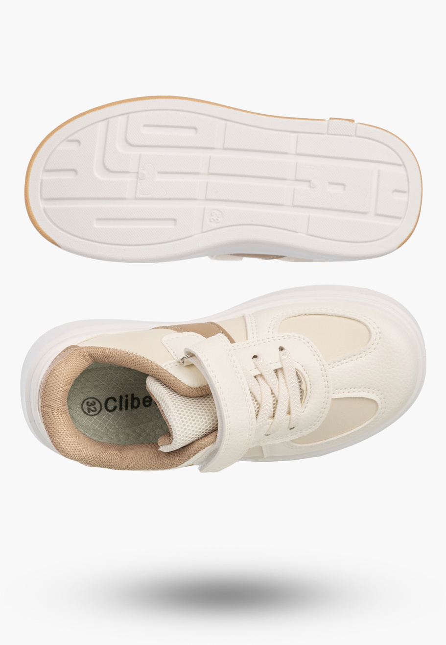 Sneakersy Dziecięce Ekoskóra Buty Na Rzepy Sportowe Klasyczne Beżowe Cllibee
