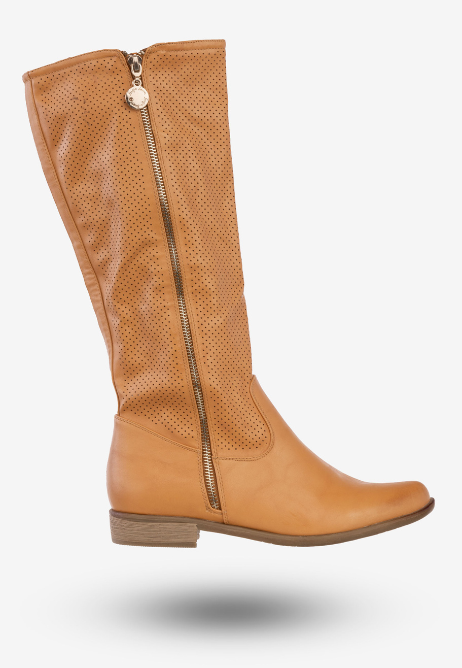 Kozaki Damskie Ekoskóra Buty Na Zimę Jesień Sergio Leone Camel 5018