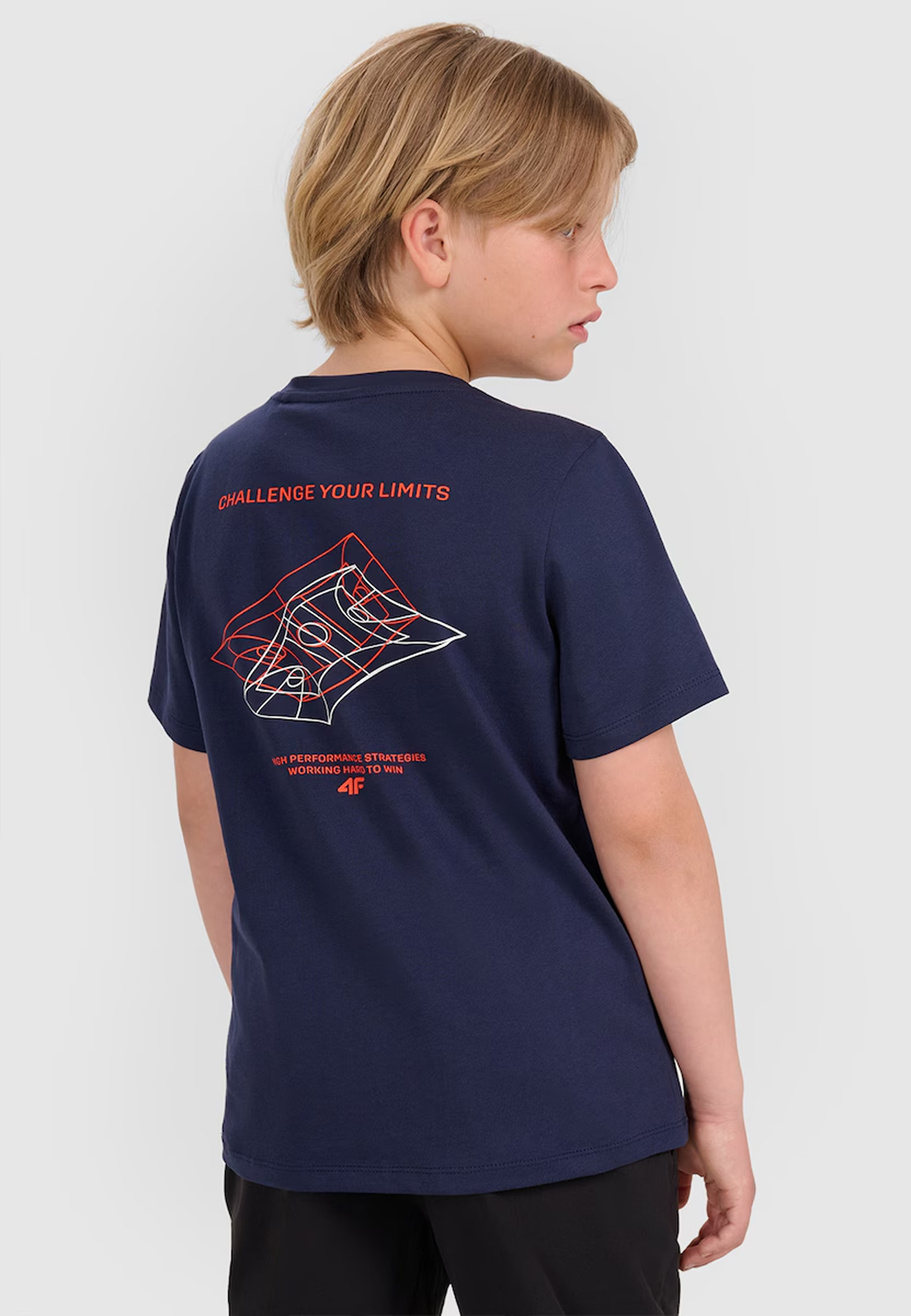Koszulka Chłopięca 4F T-shirt Z Nadrukiem Sportowy Granatowy 4FJWAW25TTSHM2415