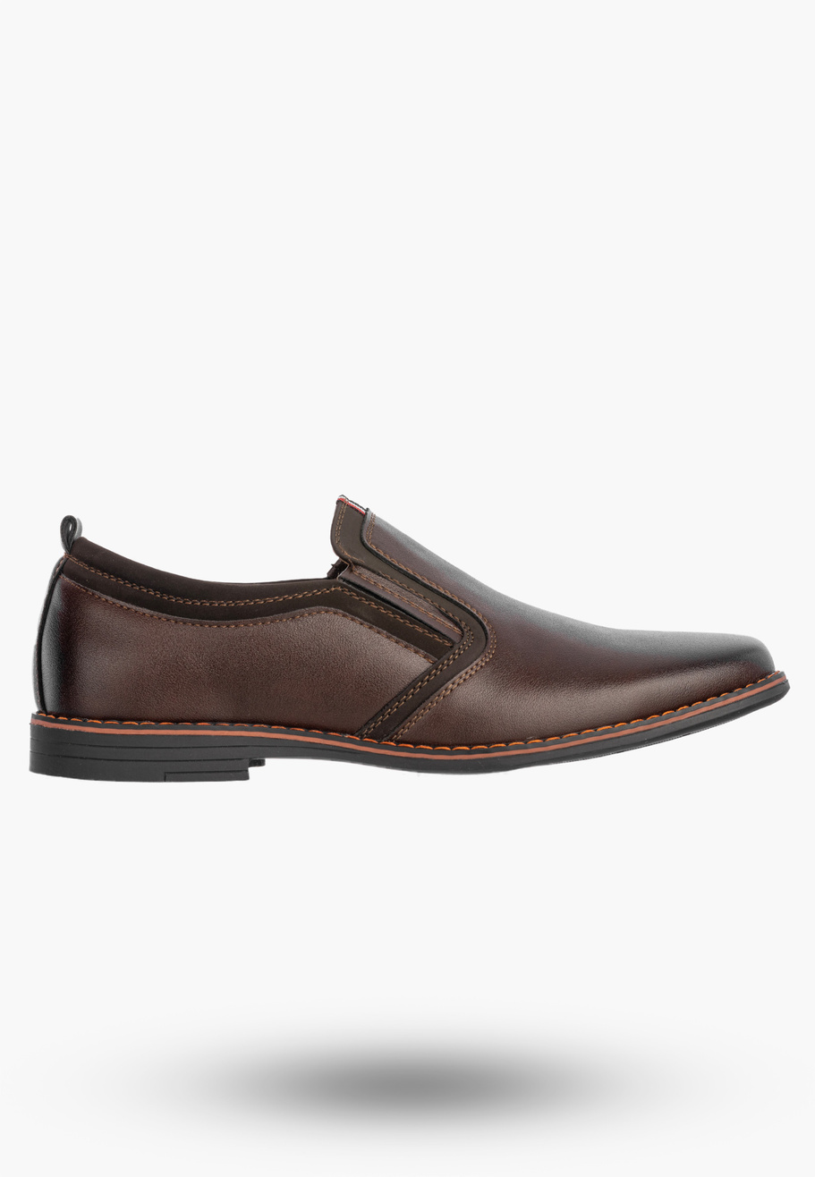 Półbuty Wizytowe Męskie Ekoskóra Buty Wsuwane Eleganckie Brązowe WOJTYŁKO 9ZW22602V