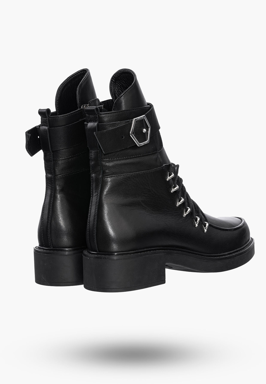 Buty Damskie Botki Trapery Czarne Skórzane Na Zimę 342