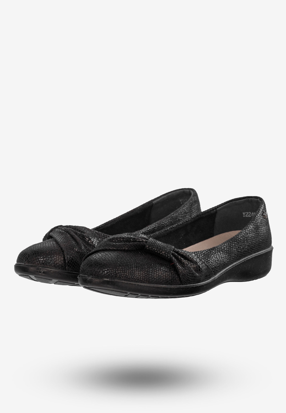 Baleriny Damskie Buty Ze Skóry Naturalnej Czarne Aloeloe Y224001