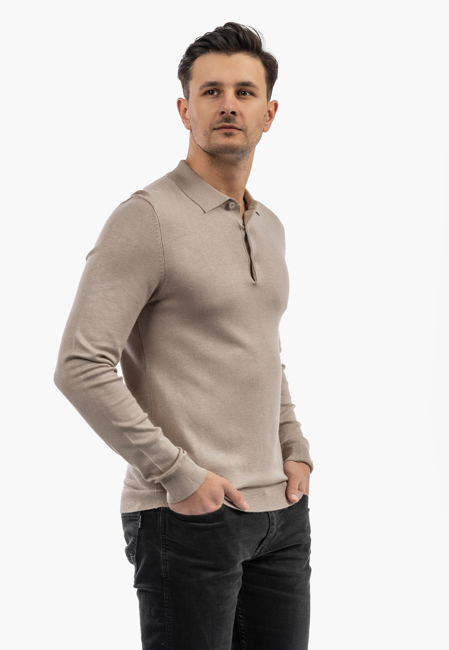 Sweter Męski Z Guzikami Elegancki Wiskoza Dopasowany Beżowy