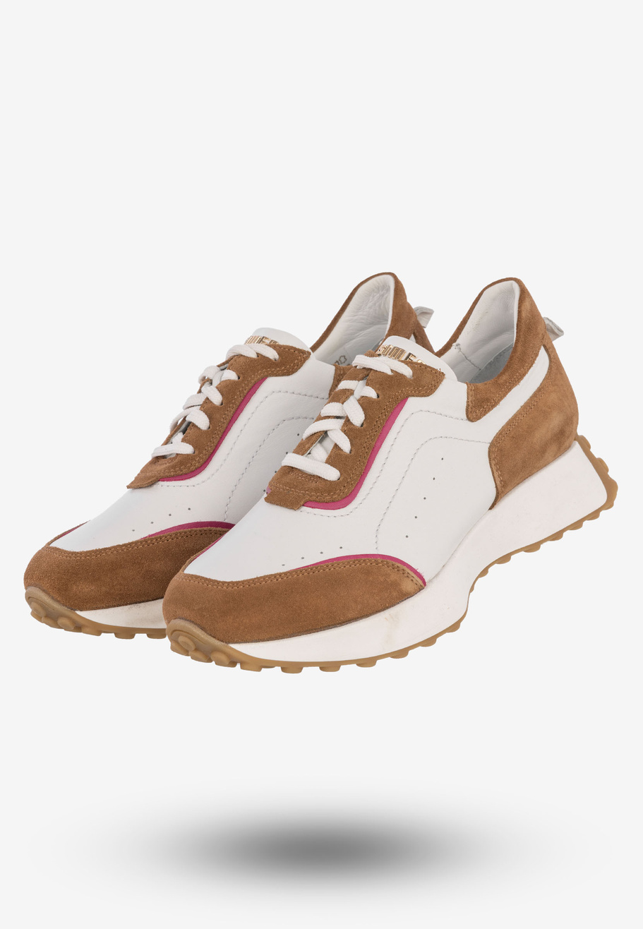 Buty Damskie Sportowe Sneakersy Skórzane Modne Biało Brązowe 5000A
