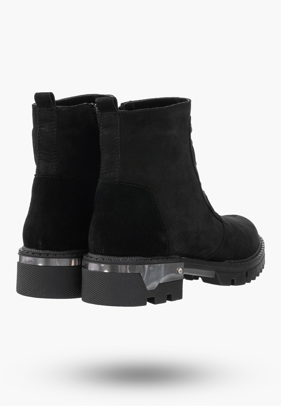 Buty Damskie Botki Trzewiki Czarne Ze Skóry Naturalnej Na Zimę 4044-001-01-5