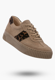 Sneakersy Damskie Skórzane Półbuty Niskie Buty Panterka Beżowe