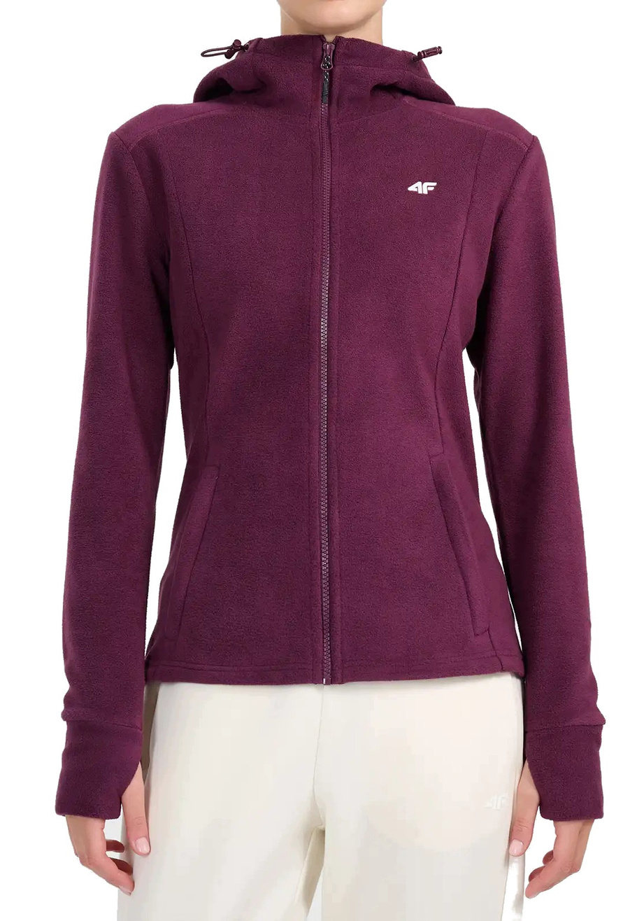 Polar Damski 4F Bluza Z Kapturem Mikropolar Regular Burgundowa 4FWAW26TFLEF478