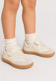 Sneakersy Dziecięce Skórzana Wkładka Buty Na Rzepy Barefoot Beżowe APAWWA