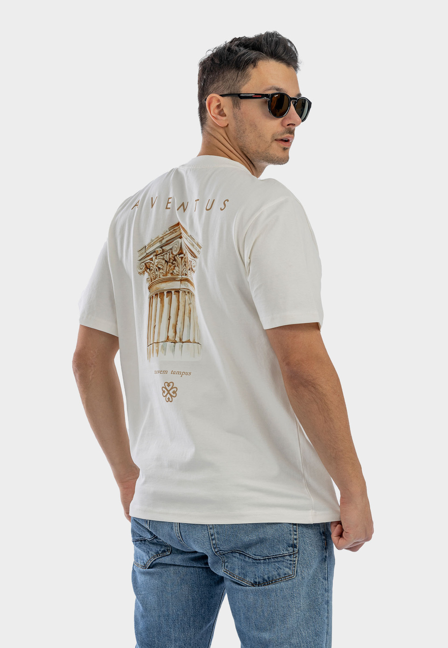 Koszulka Męska Oversize T-Shirt Ecru z nadrukiem Aventus