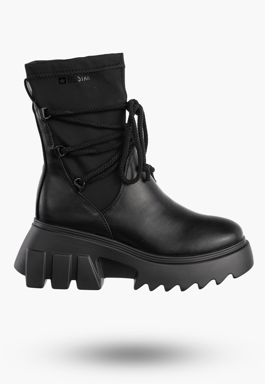 Botki Damskie BIG STAR Czarne Buty Za kostkę Czarne Ocieplane MM274590