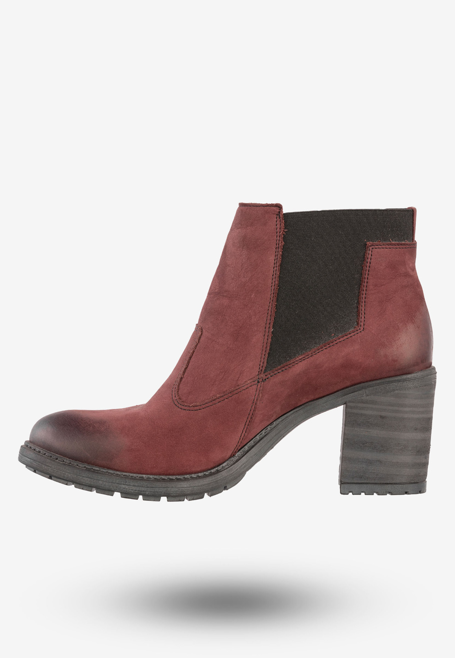 Botki Damskie Skórzane Buty Na Klocku Rammit Bordowe 930/5