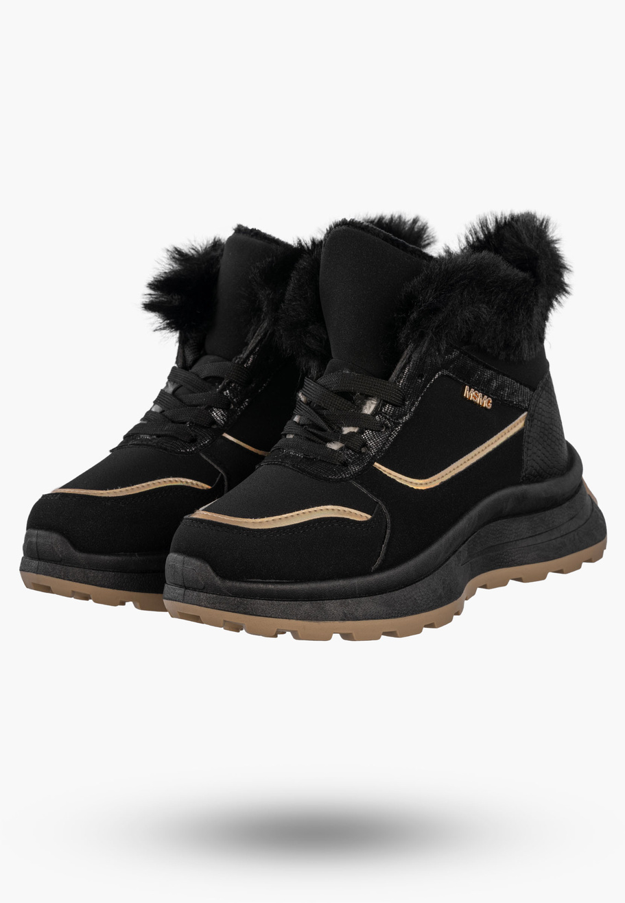 Botki Damskie Buty na platformie Sneakersy Ocieplane Trzewiki Czarne