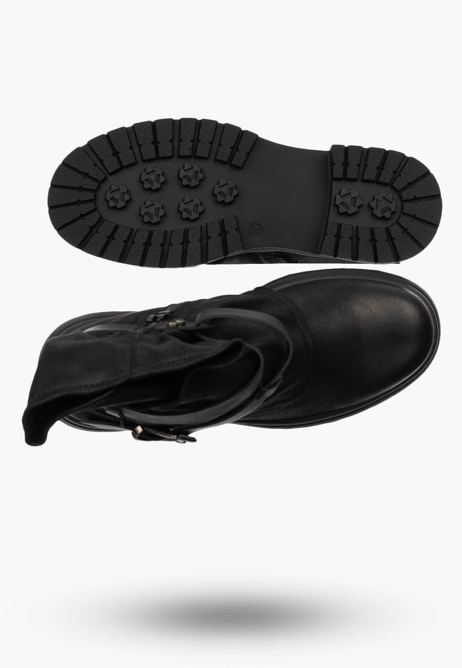 Botki Damskie Ekoskóra Buty Z Paskami Ocieplane Casual Czarne