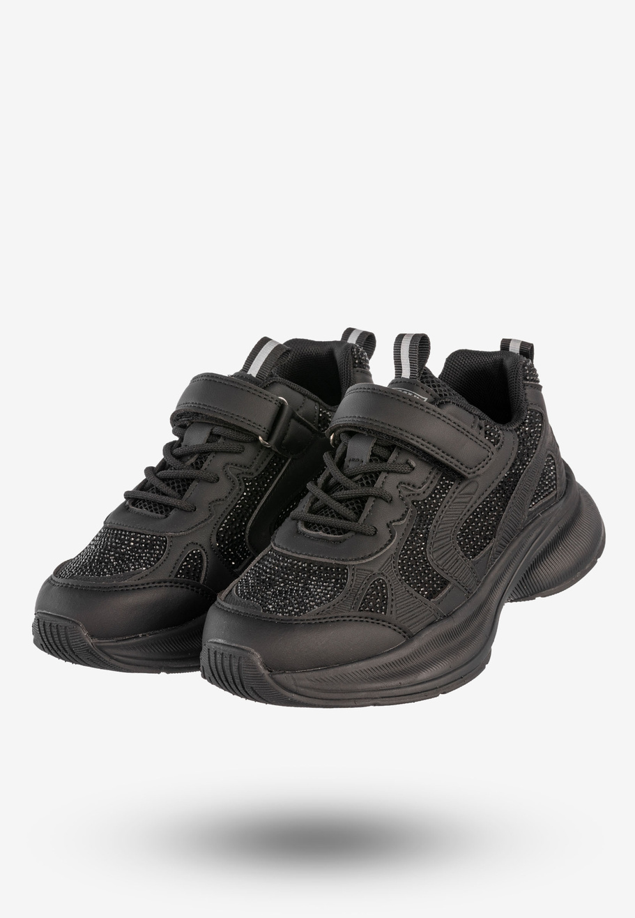 Sneakersy Dziecięce Ekoskóra Buty Sportowe Na Rzepy Półbuty Czarne Apawwa G1815P