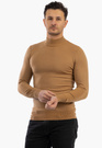 Sweter Męski Półgolf Elegancki Dopasowany Klasyczny Camel