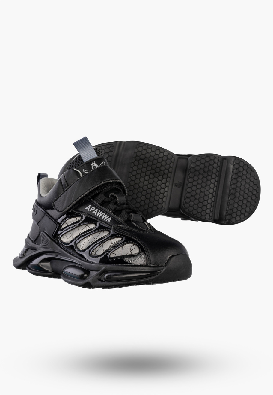 Sneakersy Dziecięce Ekoskóra Buty Sportowe Na Rzepy Półbuty Czarne Apawwa