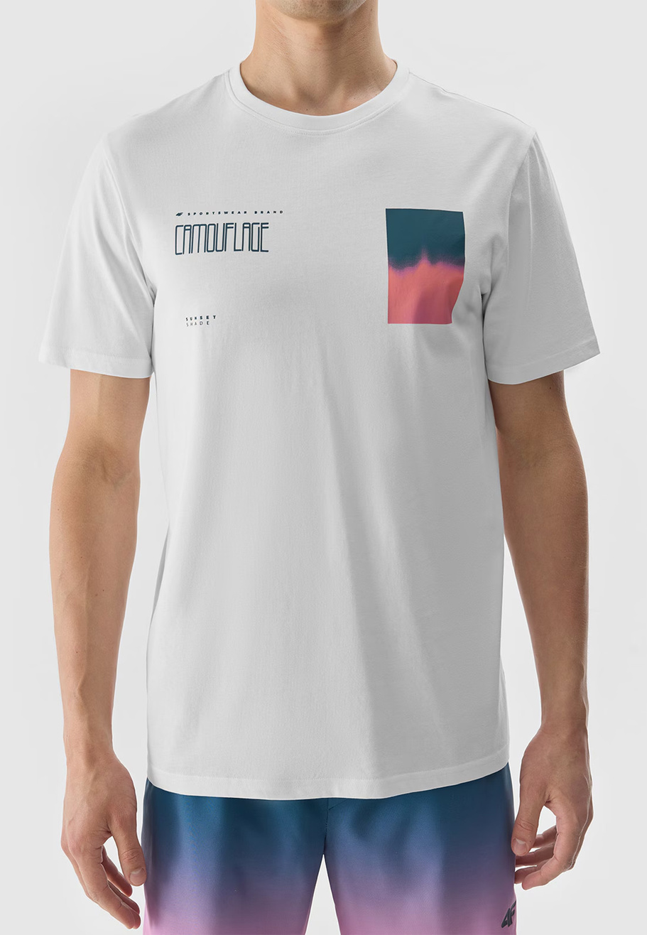 Koszulka Męska 4F T-shirt Sportowy Regular Z Nadrukiem Biały 4FWSS24TTSHM1289