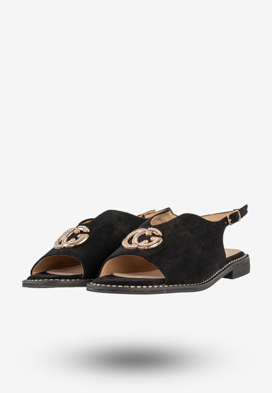 Sandały Damskie Buty Eleganckie Płaski Obcas Skórzana Wkładka Czarne Potocki 25-43329BK
