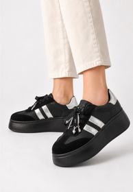 Sneakersy Damskie Skórzane Półbuty Buty Na Platformie Czarne D&A