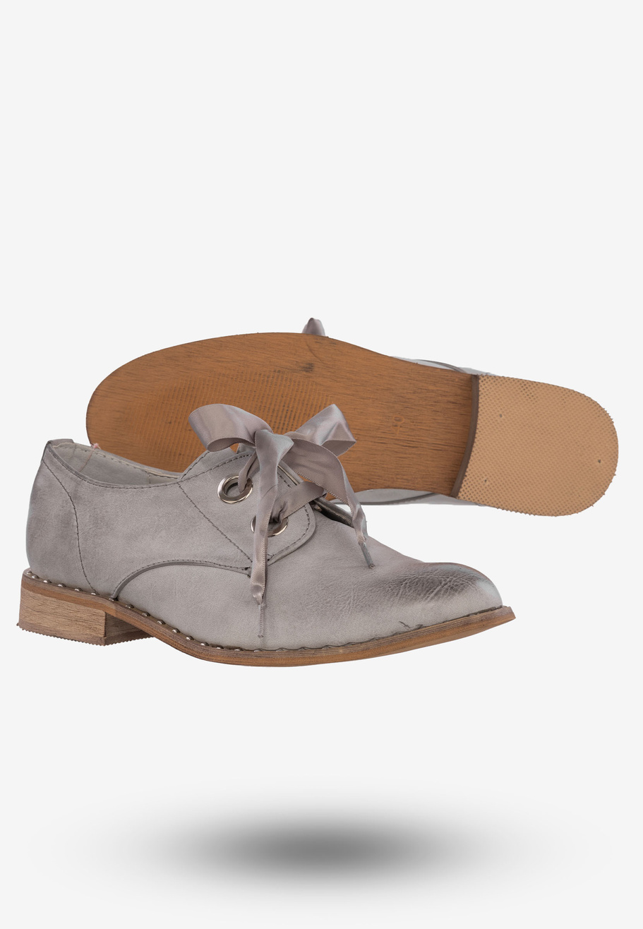 Półbuty Damskie Buty Ze Skóry Ekologicznej Szare GD-ZN38