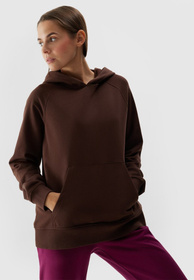 Bluza Damska 4F Sportowa Dresowa Nierozpinana Z Kapturem Brązowa 4FWSS24TSWSF0955