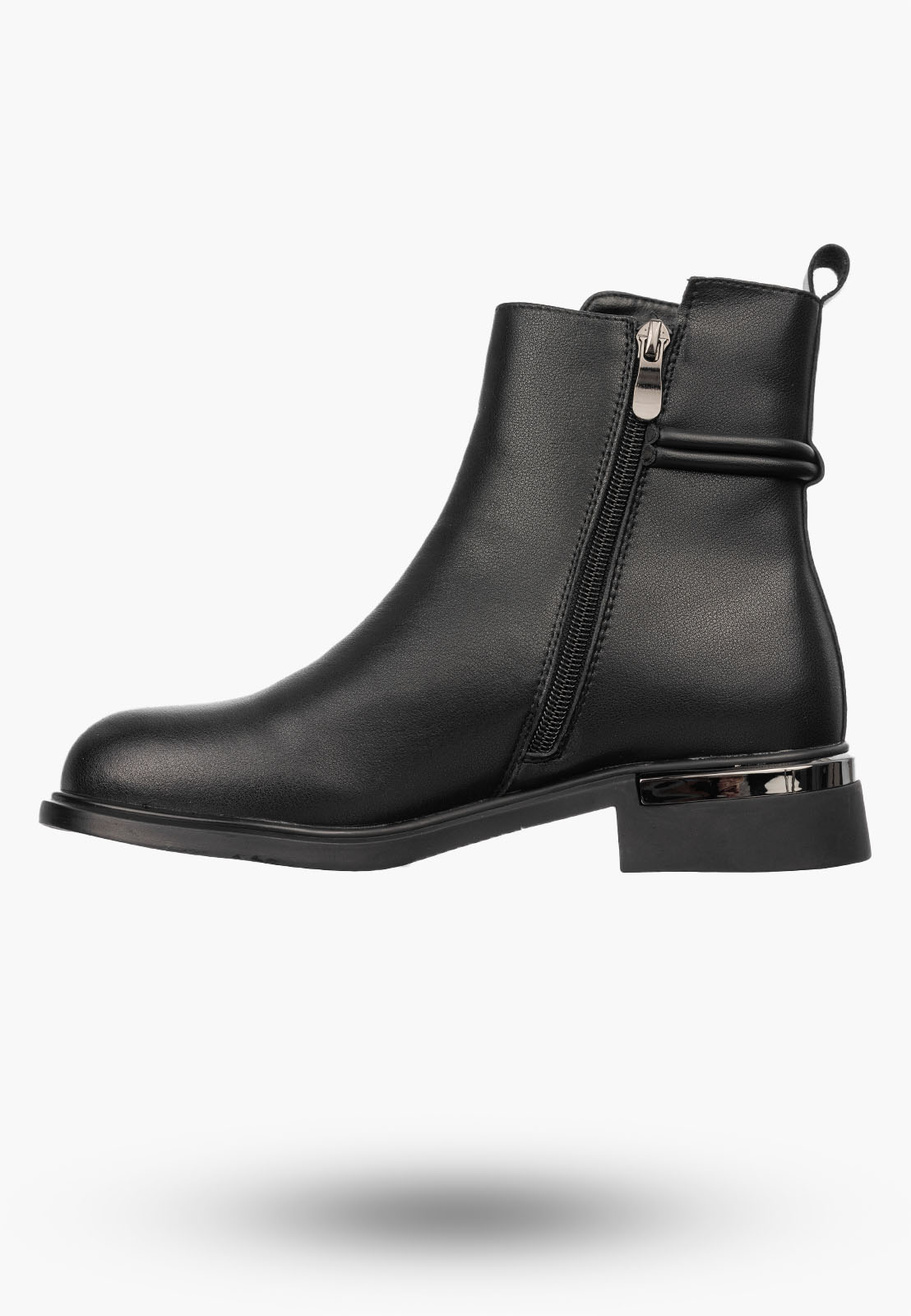 Botki Damskie Skórzane Buty Na Klocku Ocieplane Na Zimę Czarne D&A