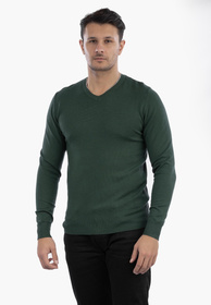 Sweter Męski Elegancki Klasyczny w serek Zielony S2005