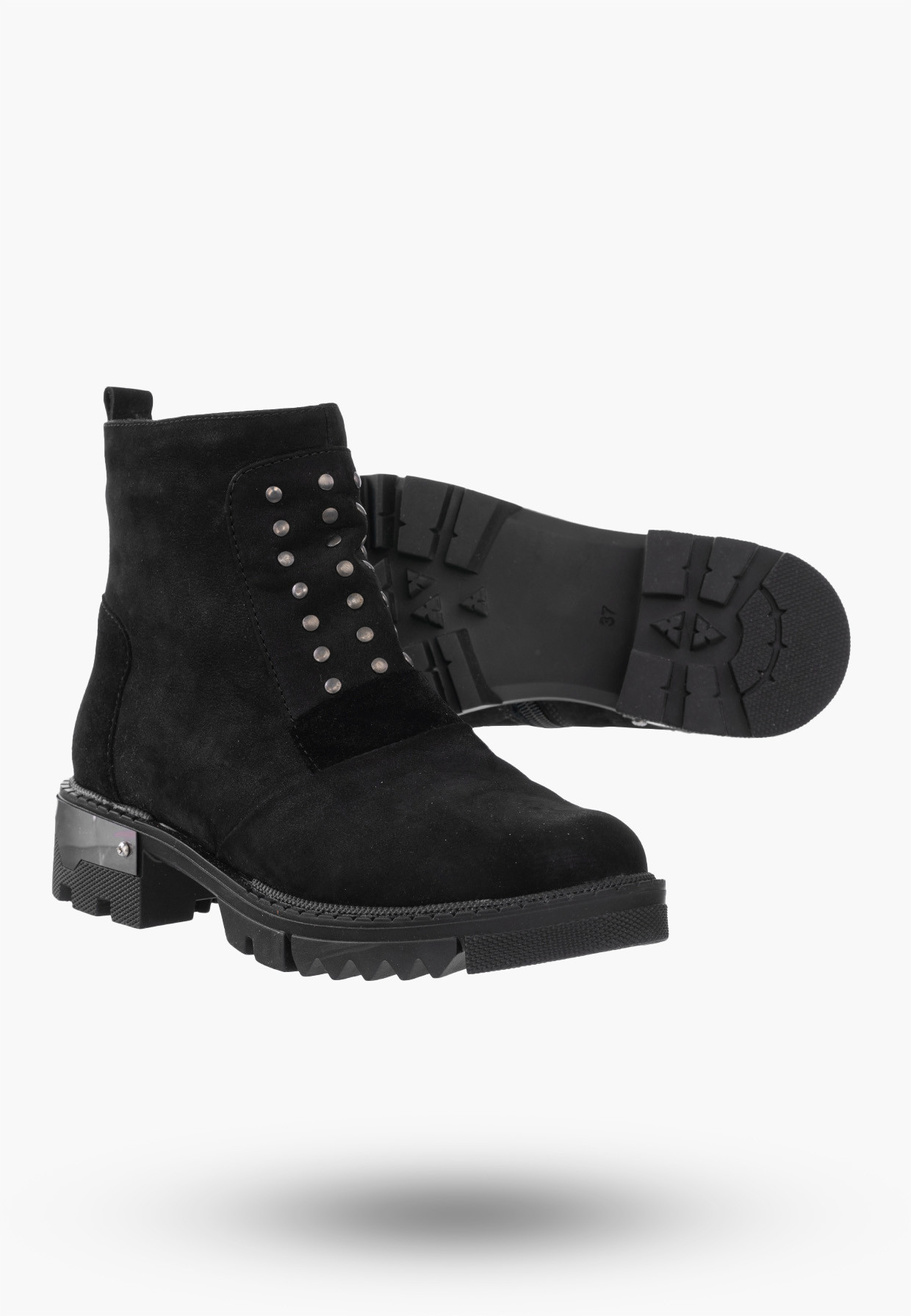 Buty Damskie Botki Trzewiki Czarne Ze Skóry Naturalnej Na Zimę 4044-001-01-5