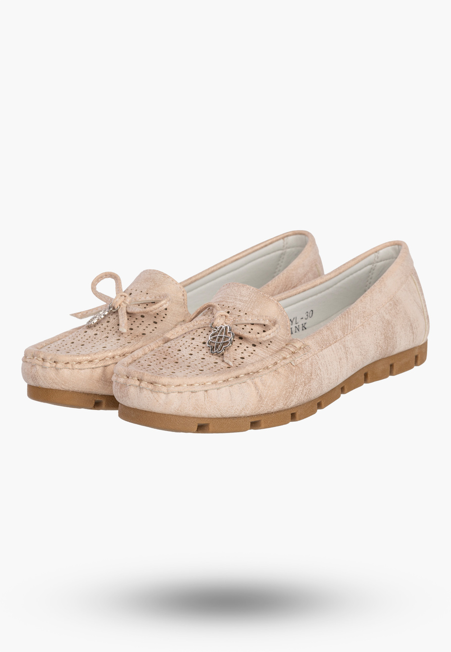 Mokasyny Dziewczęce Ekoskóra Wsuwane Buty Eleganckie Półbuty Pudrowy Róż Goodin