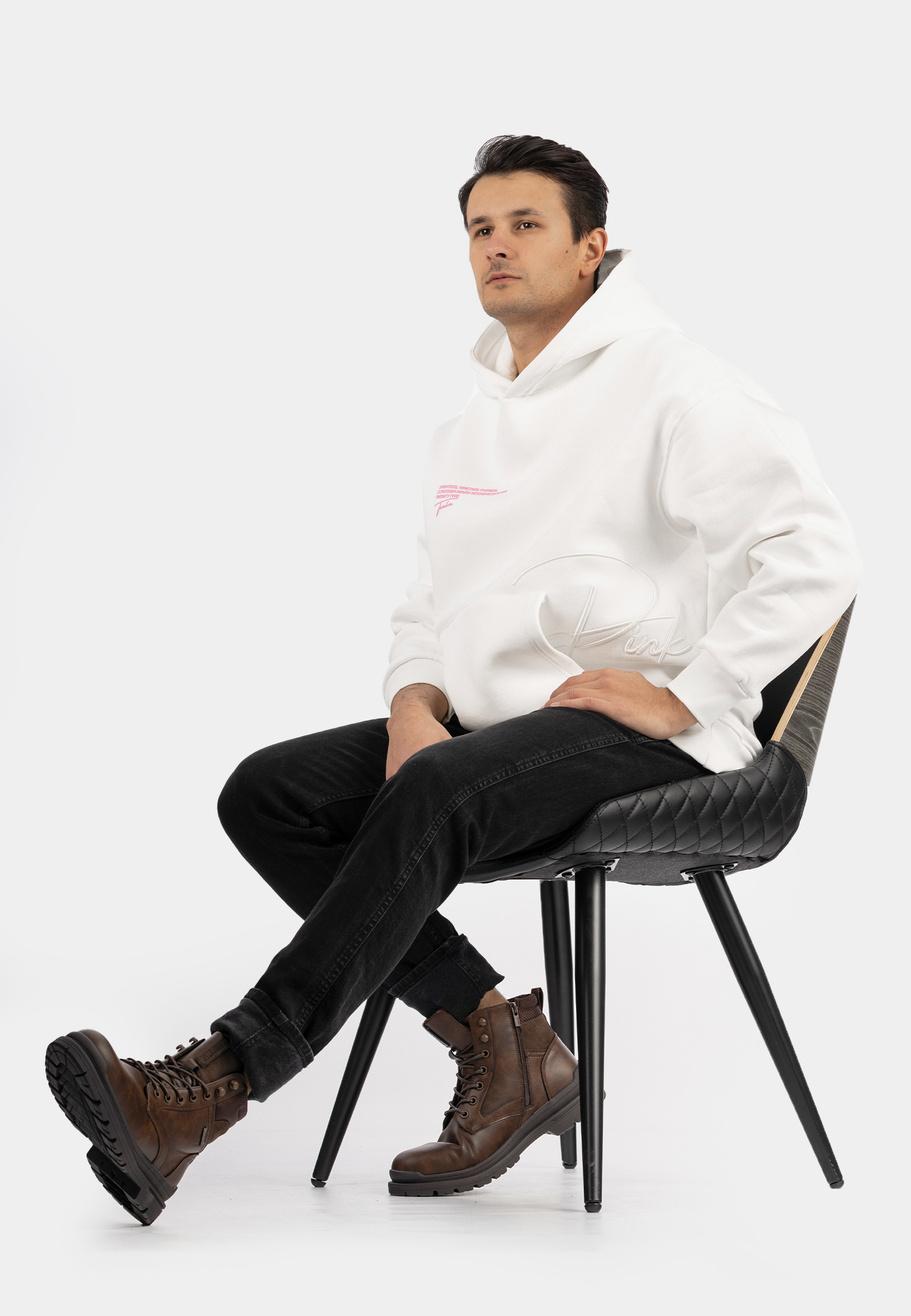 Bluza Męska Z Kapturem Różowa Pantera Casual Streetwear Biała 2512