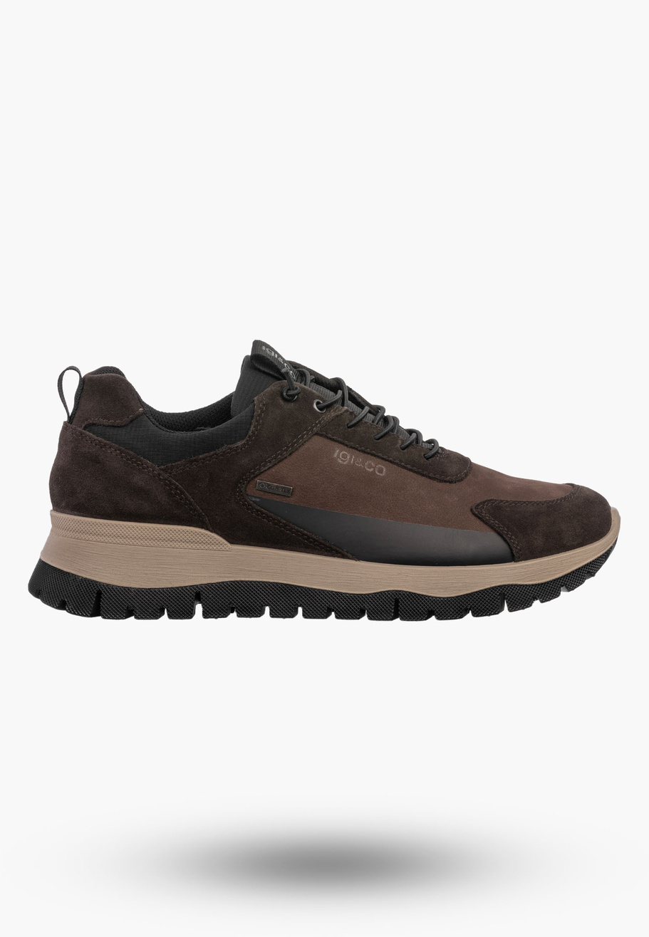 Sneakersy Męskie Skórzane Trekkingowe Buty Sportowe GORE-TEX Brązowe IGI&CO