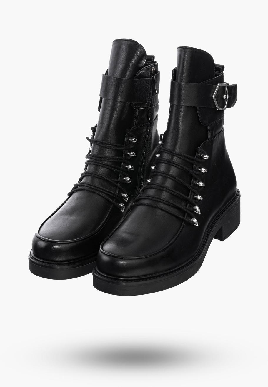 Buty Damskie Botki Trapery Czarne Skórzane Na Zimę 342