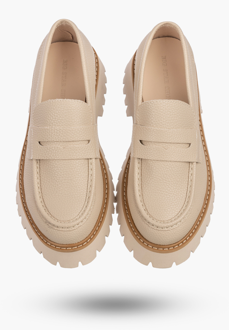 Mokasyny Damskie BIG STAR Buty Wsuwane Casual Gruba Podeszwa Beżowe NN274050