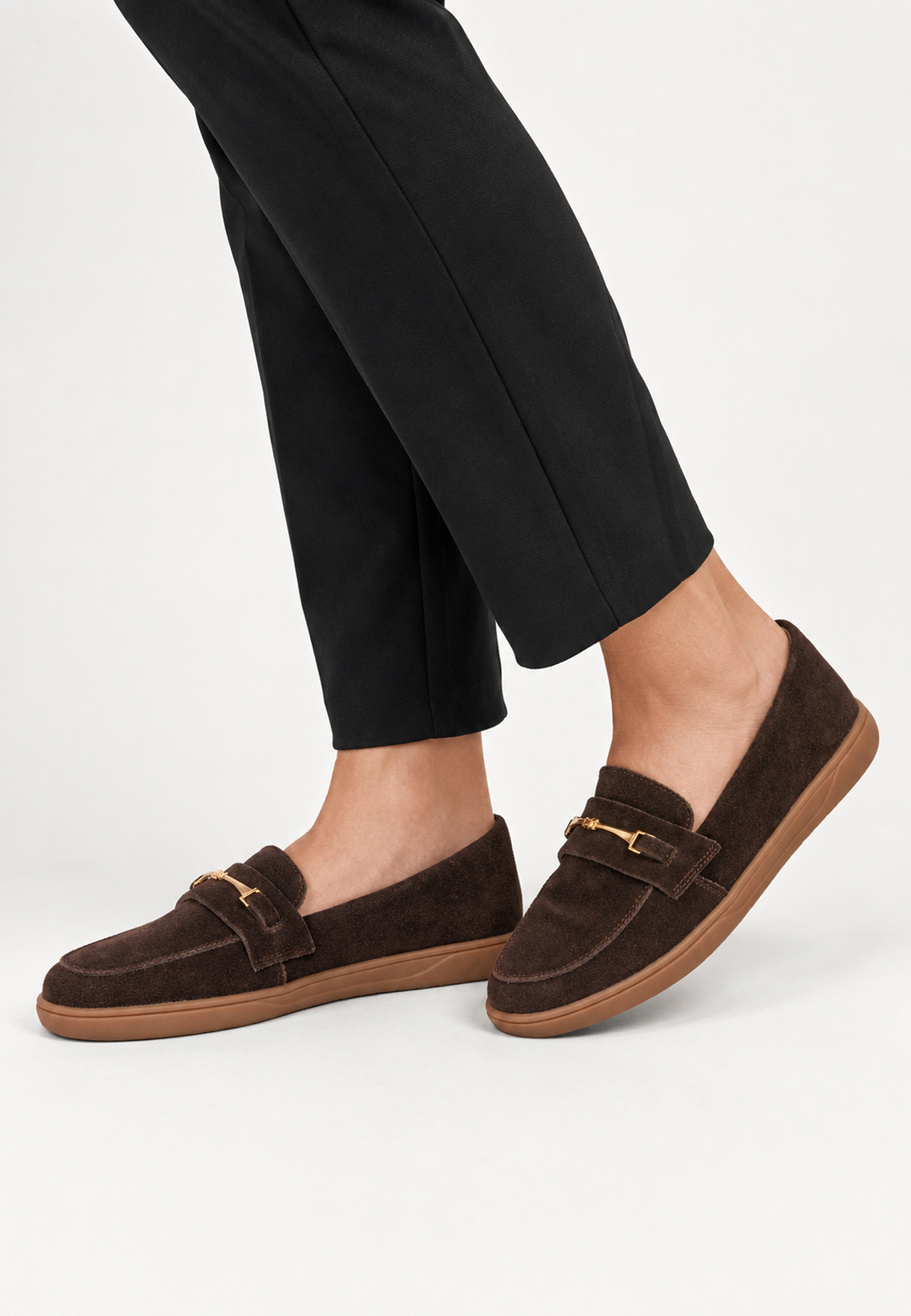 Mokasyny Damskie Skórzane Buty Wsuwane Zamszowe Casual Brązowe POTOCKI