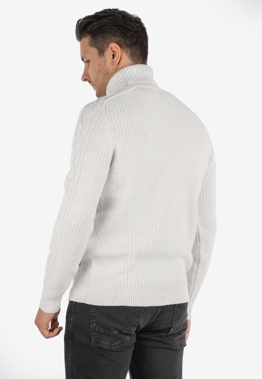 Sweter Męski Golf Biały Gruby Zimowy Wełniany Ciepły
