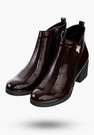 Buty Damskie Botki Bordowe Skórzane Z Ozdobną Aplikacją Na Zimę B-344