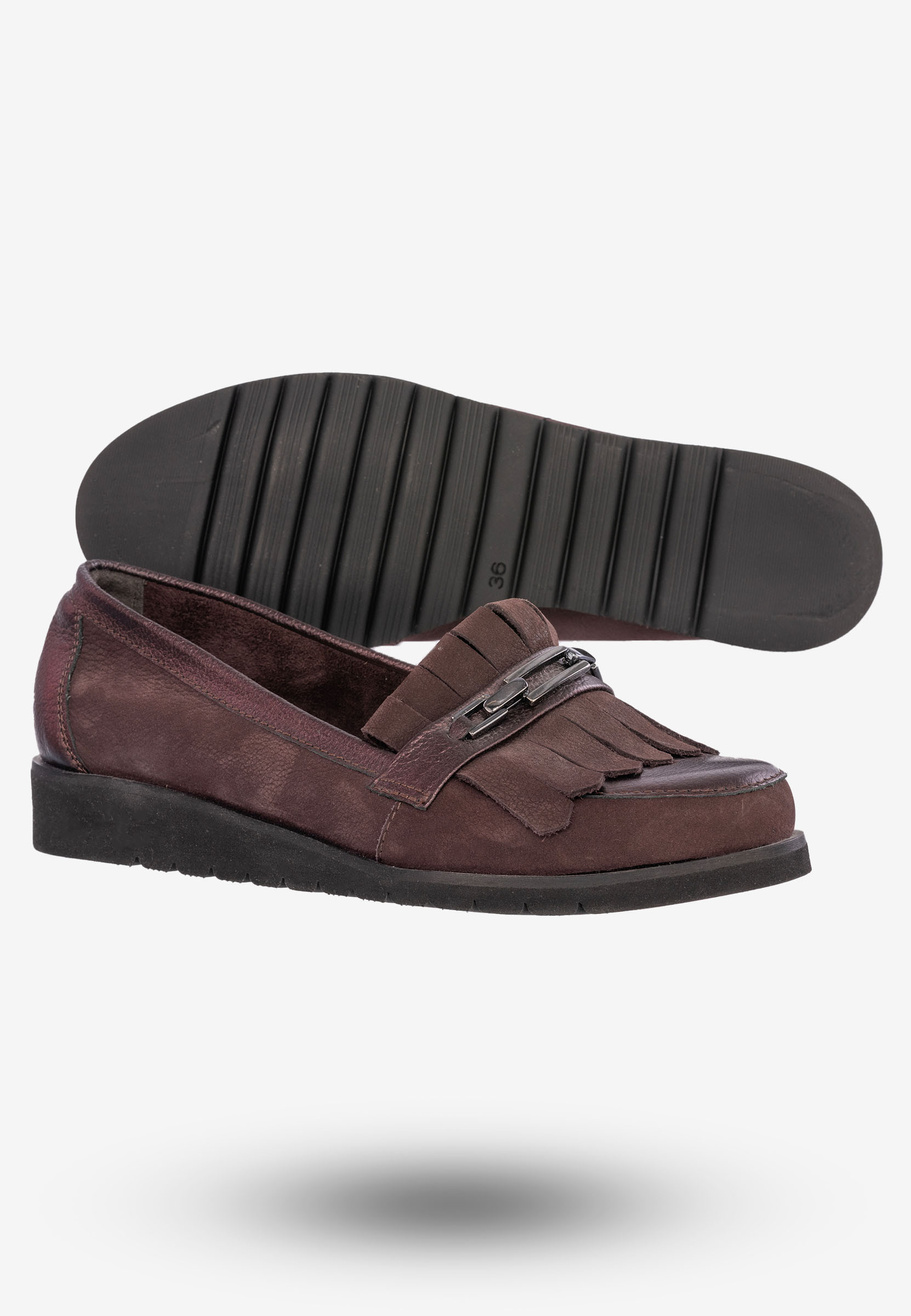 Mokasyny Damskie Buty Ze Skóry Naturalnej Bordowe Korda 1902