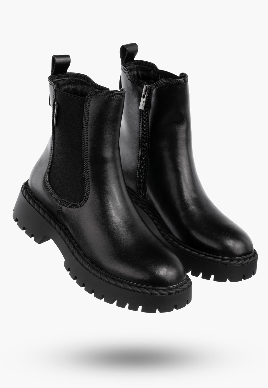 Buty Damskie BIG STAR Botki Skórzane Ocieplane Na Zamek Czarne OO274109