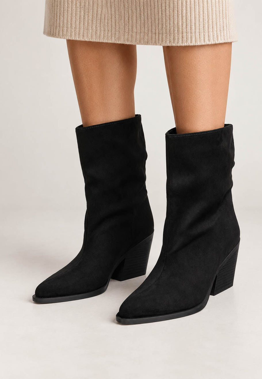 Botki Damskie Buty Na Zimę Eleganckie Stylowe Wsuwane Czarne