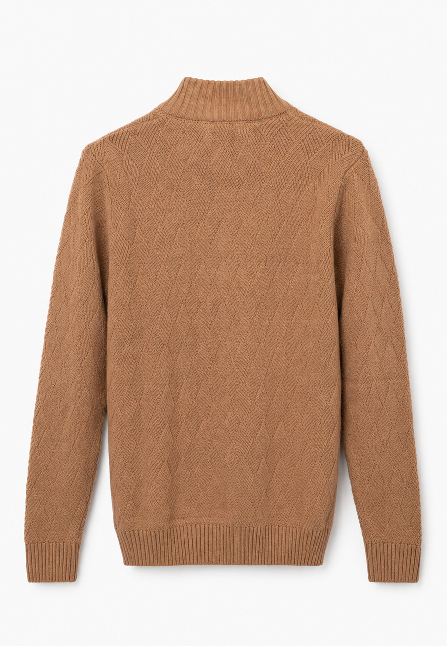 Sweter Męski Ze Stójką i zamkiem Bawełniany Klasyczny Ciepły Camel