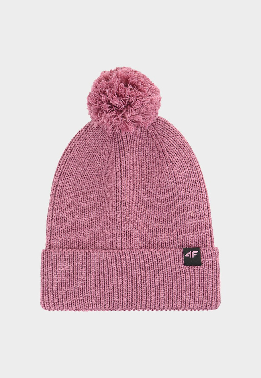 Czapka Uniseks 4F Sportowa Zimowa Beanie Dzianinowa z Pomponem Różowa 4FWAW24ACAPU472