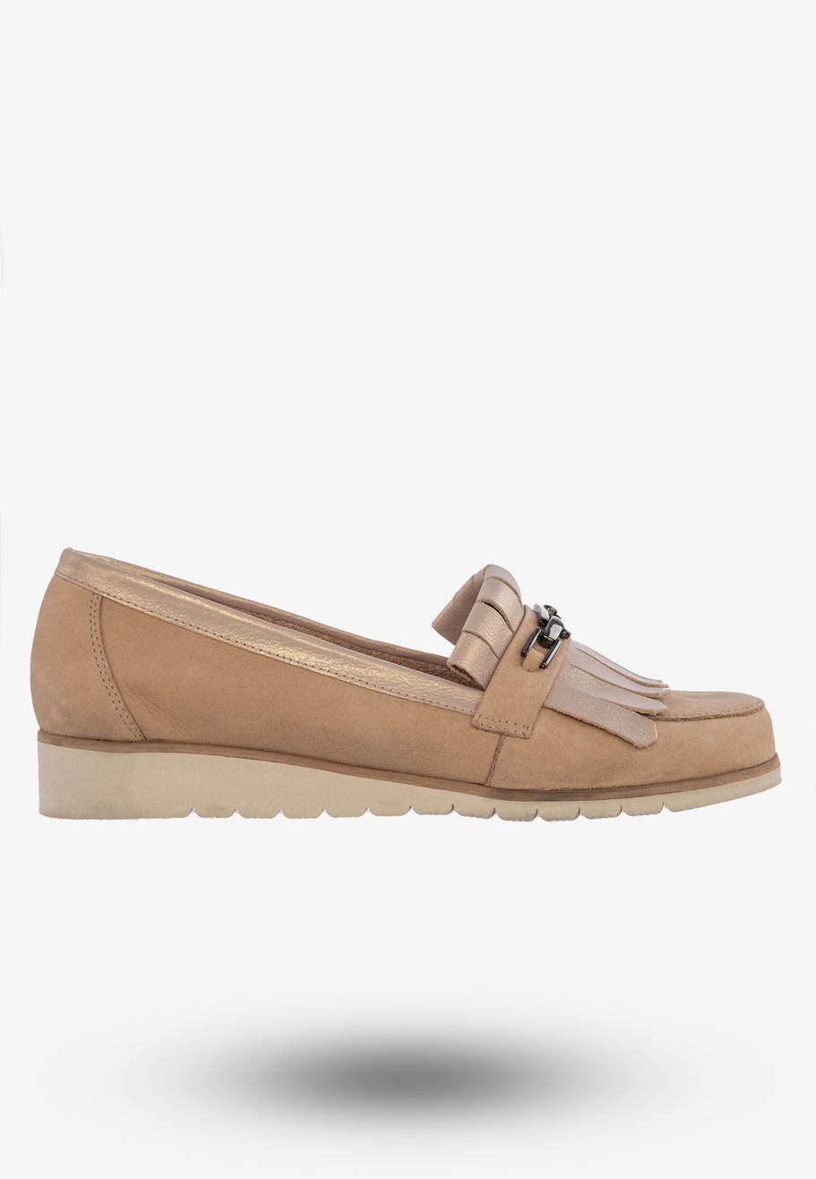 Mokasyny Damskie Buty Ze Skóry Naturalnej Beżowe Korda 1902