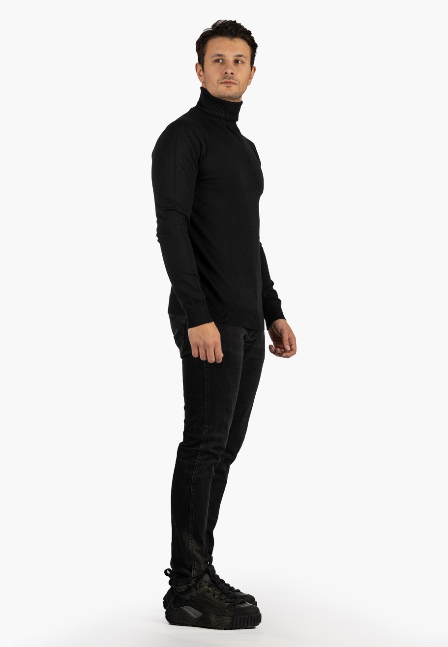 Golf Męski Elegancki Sweter Slim Fit Dopasowany Klasyczny Czarny