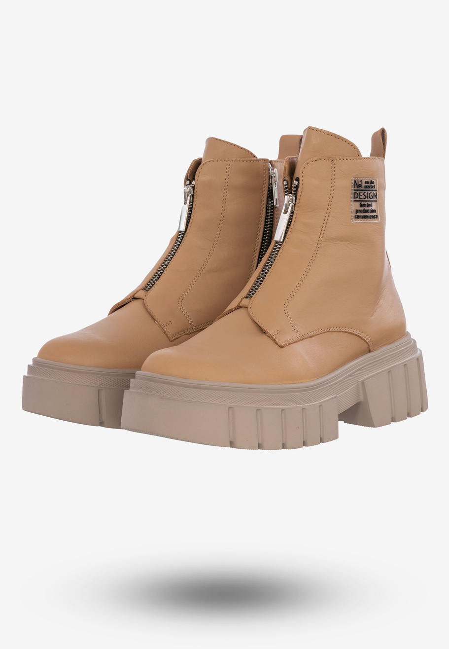Botki Damskie Buty Skórzane Trapery Na Zimę Camel 1292