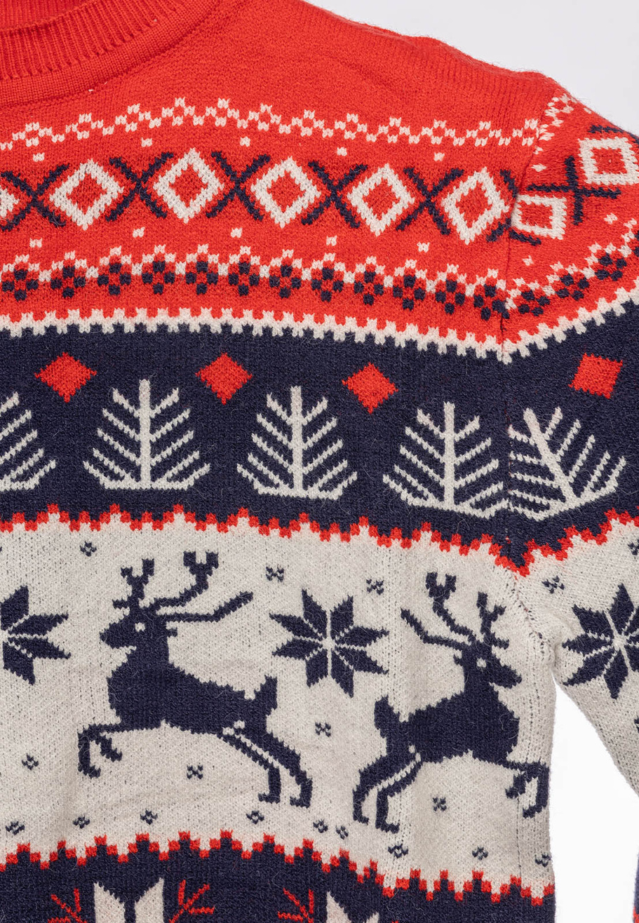 Sweter Chłopięcy Świąteczny Z Reniferami I Śnieżynkami Czerwony