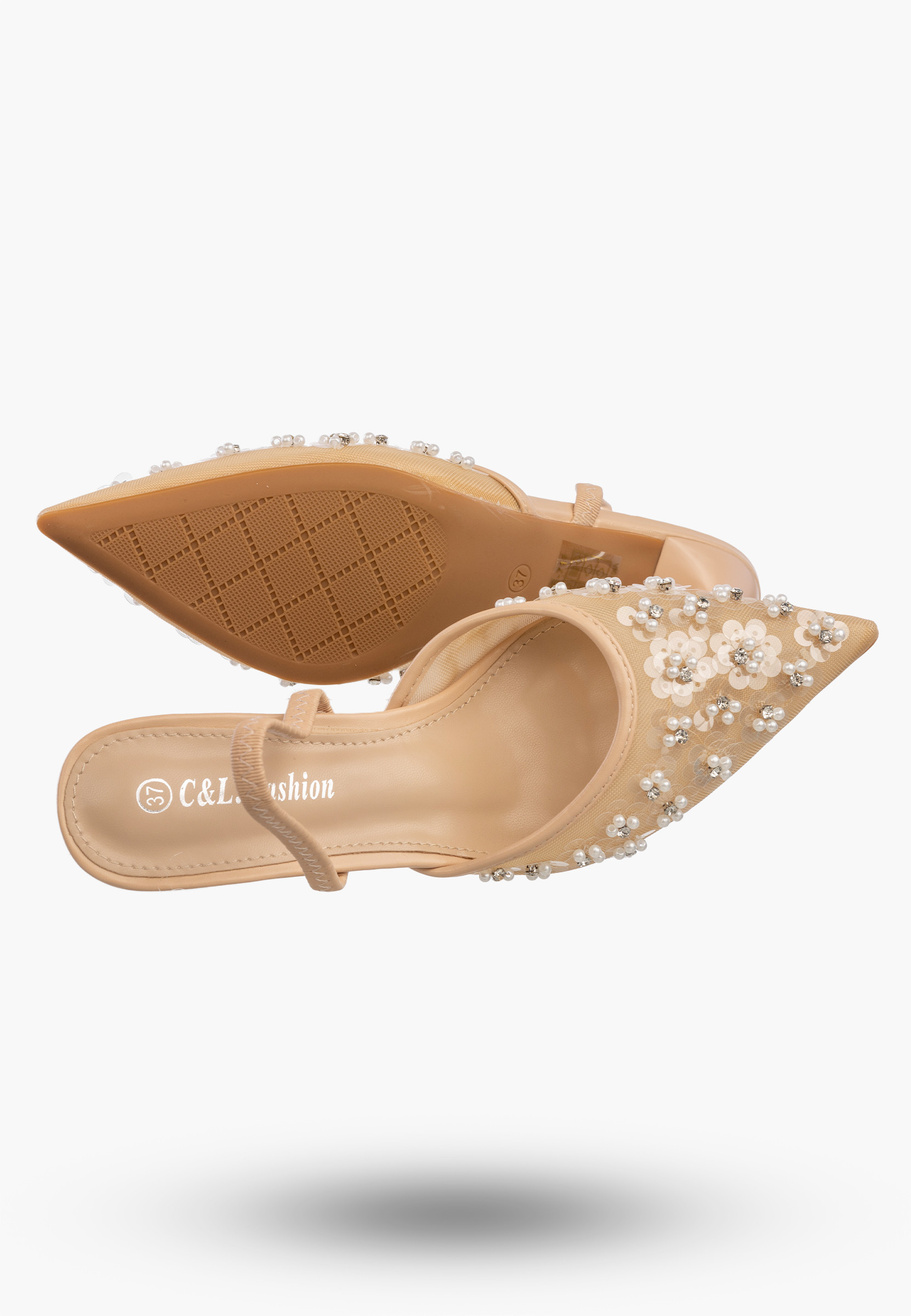 Szpilki Damskie Eleganckie Buty Na Obcasie z perełkami Złote