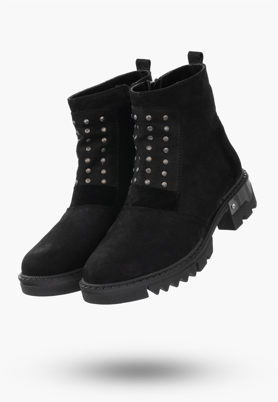 Buty Damskie Botki Trzewiki Czarne Ze Skóry Naturalnej Na Zimę 4044-001-01-5