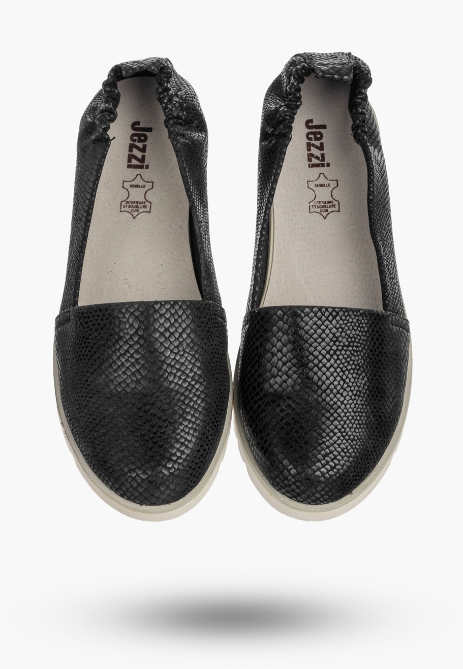 Baleriny Damskie Ekoskóra Buty Wsuwane Półbuty Casual Lekkie Czarne Jezzi