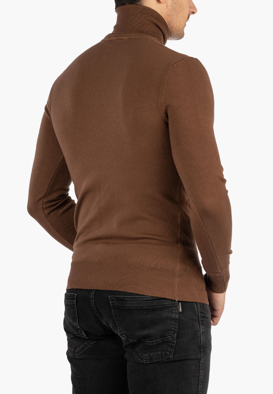 Sweter Męski Golf Elegancki Klasyczny Brązowy Tony Moro